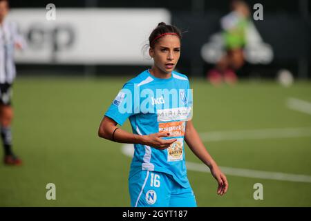 Torino, Italia. 9 ottobre 2021. 09 ottobre 2021 Vinovo - Torino Eleonora Goldoni (Napoli Femminile) durante il campionato italiano di womenÕs, Serie A football match between Juventus FC and Napoli Femminile al Juventus Training Center di Vinovo, Italia - Photo Nderim Kaceli / Alamy Live News Credit: Nderim Kaceli/Alamy Live News Foto Stock