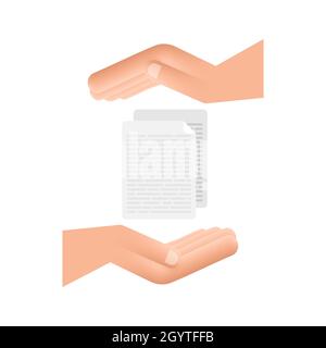 Documenti in stile piatto con le mani. Disegno vettoriale. Icona Business. Design piatto. Illustrazione Vettoriale