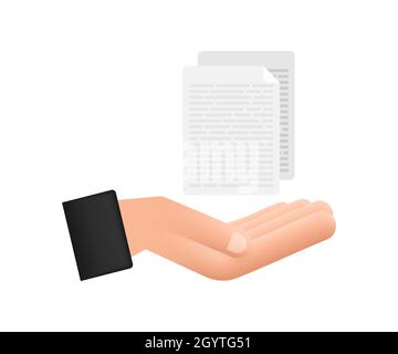 Documenti in stile piatto con le mani. Disegno vettoriale. Icona Business. Design piatto. Illustrazione Vettoriale