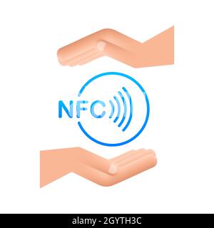 Logo delle mani di accesso wireless a pagamento Contactless. Tecnologia NFC. Illustrazione dello stock vettoriale. Illustrazione Vettoriale
