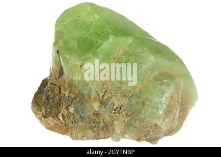 Peridotto dalla Valle di Kohistan, Pakistan isolato su sfondo bianco Foto Stock