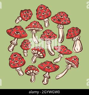 Amanita muscaria veleno tossico illustrazione dei funghi Illustrazione Vettoriale