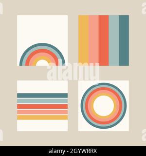 Insieme di quattro sfondi astratti, pattern. Poster boho. Illustrazioni vettoriali moderne e alla moda contemporanee Illustrazione Vettoriale