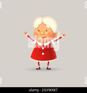 Cute e felice signora Claus sorriso e onda - vettore illustrazione isolato Illustrazione Vettoriale