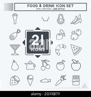 Set di icone Food & drink - stile della linea - illustrazione semplice, tratto modificabile, vettore modello di disegno, buono per stampe, poster, pubblicità, annuncio Illustrazione Vettoriale