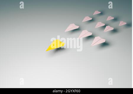 razzo di carta 3d prendere aleader, leader nave concetto, 3d illustrazione rendering Foto Stock