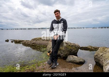 Germania. 18 settembre 2021. Il rapper Marteria (nome civile Marten Laciny), di Rostock, registrato nel Mar Baltico. Il suo nuovo album '5th Dimension' riprende da dove ha lasciato. (A dpa: 'Arteria on Air Travel: 'Devo mostrare alle persone il mondo'') Credit: Stefan Sauer/dpa/Alamy Live News Foto Stock