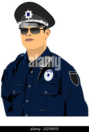 Poliziotto con radio walkie-talkie. Illustrazione vettoriale 3d Illustrazione Vettoriale