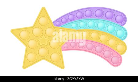 Popit star con una coda arcobaleno in stile un elegante gioco di fedget in silicone. Giocattolo antistress in colori pastello - rosa, blu, giallo, viola. Sensore di bolla Illustrazione Vettoriale