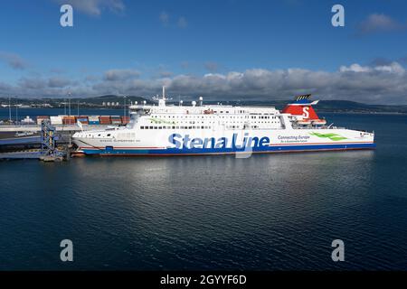 Il traghetto Stena Line Superfast VIII è ormeggiato a Belfast Port Northern Ireland Foto Stock