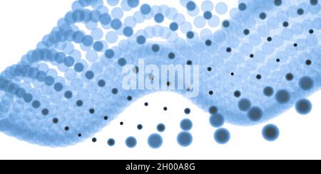 Sfondo astratto con linee di punti o particelle blu come onde su sfondo bianco Foto Stock