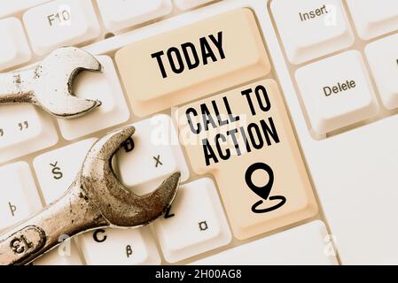 Scrittura testo visualizzazione chiamata ad azione. Parola per l'esortazione fare qualcosa per raggiungere lo scopo con problema Abstract fare Virtual bookkeeping Foto Stock