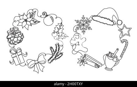 Set di dettagli natalizi in stile lineare. Illustrazione Vettoriale