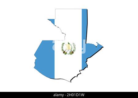 Mappa del Guatemala con la bandiera nazionale sovrapposta al paese. Grafica 3D che proiettare un'ombra sullo sfondo bianco Foto Stock