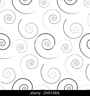 motivo senza cuciture con ricci a spirale ornamento. Elemento di design vintage in stile monocromatico. Decorazione floreale astratta ornata per carta da parati, tessuto, stoffa, Illustrazione Vettoriale