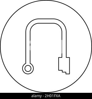 Icona diramazione nel cerchio circolare immagine vettoriale di colore nero circolare stile contorno solido immagine semplice Illustrazione Vettoriale