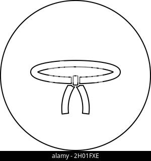 Cintura Oriental Combat sport girovita Abbigliamento di caccia karate judo icona in cerchio rotondo colore nero vettore illustrazione solido contorno semplice Illustrazione Vettoriale