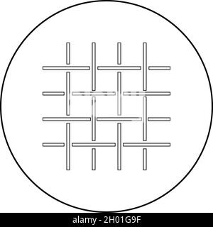 Tessuto fibre tessuto rete tessuto icona in cerchio rotondo nero colore vettore illustrazione solido contorno stile semplice immagine Illustrazione Vettoriale