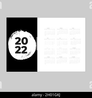 Modello di calendario per 2022 anni. Agenda Planner in stile minimalista. Illustrazione Vettoriale