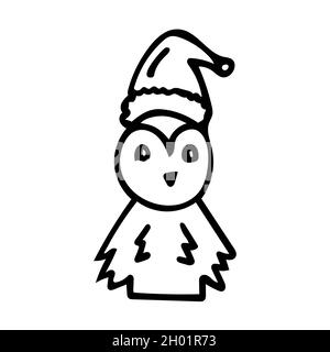 Pinguino con cappello in stile cartone animato. Illustrazione vettoriale. Illustrazione Vettoriale