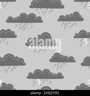 Nuvole di pioggia su sfondo grigio. Pattern vettoriale senza giunture Illustrazione Vettoriale