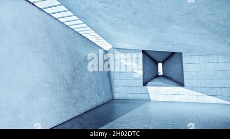 Interni monumentali, astratta struttura minimalista in cemento architettonico. Illustrazione 3D. Foto Stock