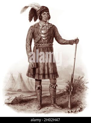 Il capo Osceola (1804-1838), il leader più noto degli indiani Seminole, guidò un piccolo gruppo di guerrieri nella resistenza di Seminole durante la seconda guerra di Seminole, quando gli Stati Uniti cercarono di rimuovere la tribù dalle loro terre in Florida al territorio indiano ad ovest del fiume Mississippi. Foto Stock