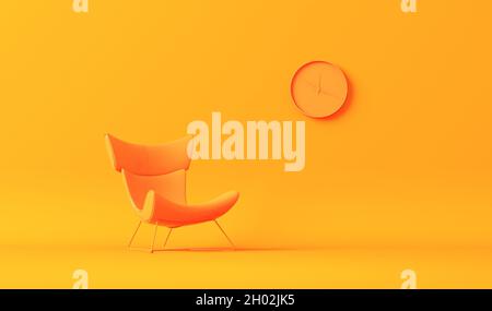 Interno della stanza in bianco bianco e nero colore arancione e giallo con mobili e accessori per la stanza. Sfondo chiaro con spazio di copia. Rendering 3D Foto Stock