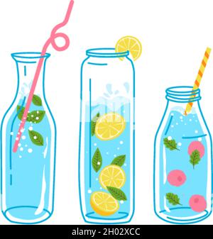 Bevande e bevande, limonata e vettore di soda Illustrazione Vettoriale