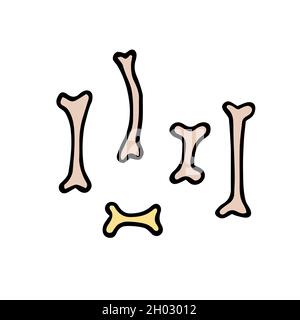 Doodle Halloween ossa set. Colore scheletro isolato su sfondo bianco. os spaventoso carino disegnato a mano. Simbolo di schizzo mistico. Illustrazione vettoriale per il gancio Illustrazione Vettoriale