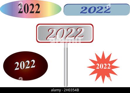 diversi nuovi segni di anno per il nuovo anno del 2022 Illustrazione Vettoriale
