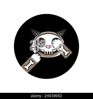 Gatto grumpy in sticker scheletro costume. Halloween Illustrazione Vettoriale