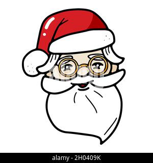 Carino babbo natale testa con cappello e occhiali Illustrazione Vettoriale