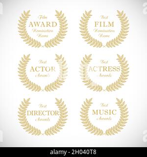 Set di premi cinematografici. Modello grafico astratto isolato. Eleganti emblemi di olive. Cornici corsa di lusso. Decorazione di successo di celebrazione. Pellicola indu Illustrazione Vettoriale