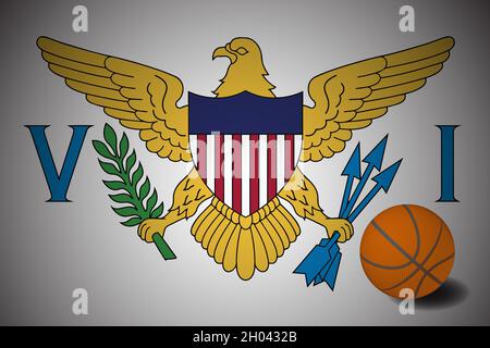 Bandiera delle Isole Vergini americane con pallone da basket realistico, vettore Illustrazione Vettoriale