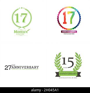 Set di modelli con numero di logotipo per l'anniversario Illustrazione Vettoriale