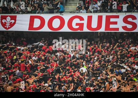 I sostenitori di Lille durante la UEFA Champions League, Group Stage, Group G Football match tra Lille OSC (LOSC) e Verein Fur Leibesubungen Wolfsburg il 14 settembre 2021 al Pierre Mauroy Stadium di Villeneuve-d'Ascq, Francia - Foto Matthieu Mirville / DPPI Foto Stock