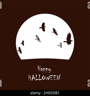 happy halloween volare corvo su sfondo luna piena Illustrazione Vettoriale