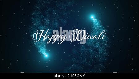 Immagine del testo di Happy diwali sulle stelle di tiro su sfondo nero Foto Stock