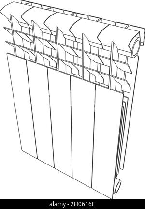 Illustrazione del profilo isolato del radiatore di riscaldamento della sezione del collegamento vettoriale Illustrazione Vettoriale