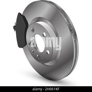 Illustrazione vettoriale del freno a disco con pastiglie isolate su bianco Illustrazione Vettoriale