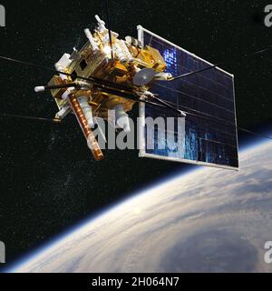 Moderno spazio meteorologico satellite monitoraggio Terra da orbita Foto Stock