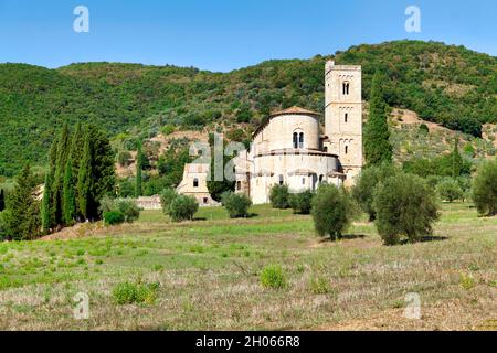 Abbazia di Sant'Antimo, monastero benedettino. Montalcino Val d'Orcia Toscana Foto Stock