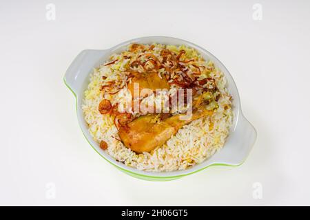 Pollo biryani , pollo dhum biriyani stile kerala fatto con riso e spezie jera . Foto Stock