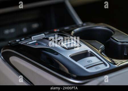 MOSCA, RUSSIA - 27 AGOSTO 2021 Hyundai Tucson quarta generazione NX4. SUV crossover compatto. Vista ravvicinata dei dettagli interni. Foto Stock