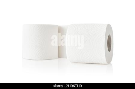 carta igienica bianca comune, su sfondo bianco isolato Foto Stock