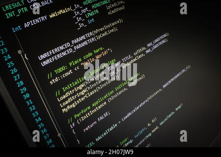 C++ Codice Hello World sullo schermo Foto Stock