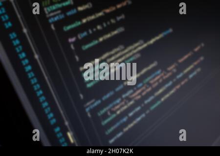 C# Hello World code su schermo immagine di sfondo sfocata Foto Stock