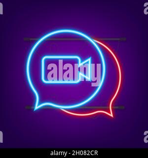 Videochiamata in arrivo sul laptop. Computer portatile con chiamata in arrivo, immagine del profilo uomo e pulsanti di accettazione rifiuto. Icona neon. Illustrazione dello stock vettoriale Illustrazione Vettoriale