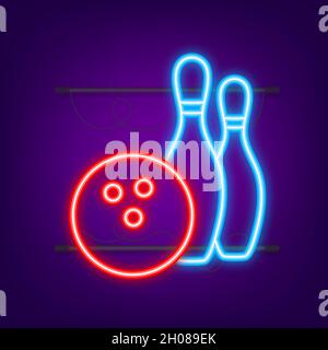 Icona del gioco di bowling. Bowling Ball. Icona neon. Illustrazione vettoriale Illustrazione Vettoriale